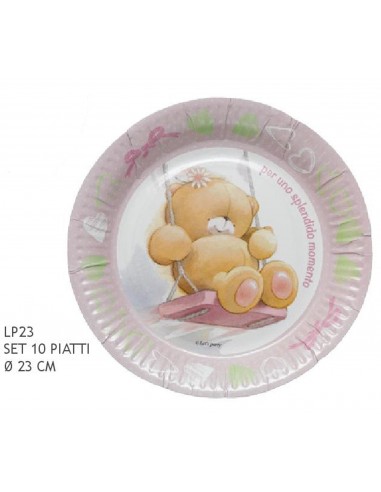 10 PZ PIATTI CARTA BOY CON ORSETTO CELESTE Ø 23 CM FESTA BAMBINO