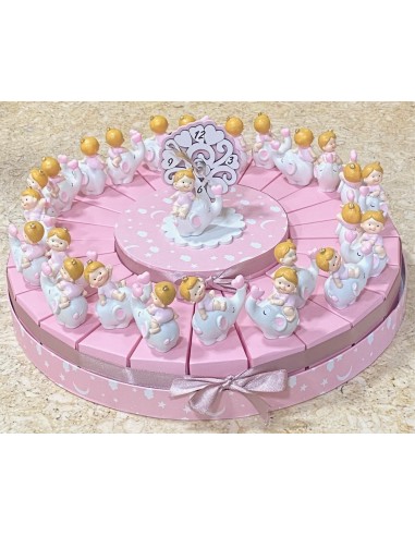 MAXI TORTA MONGOLFIERA BIMBA CON VANO CENTRALE ROSA D.38 CM CON 24